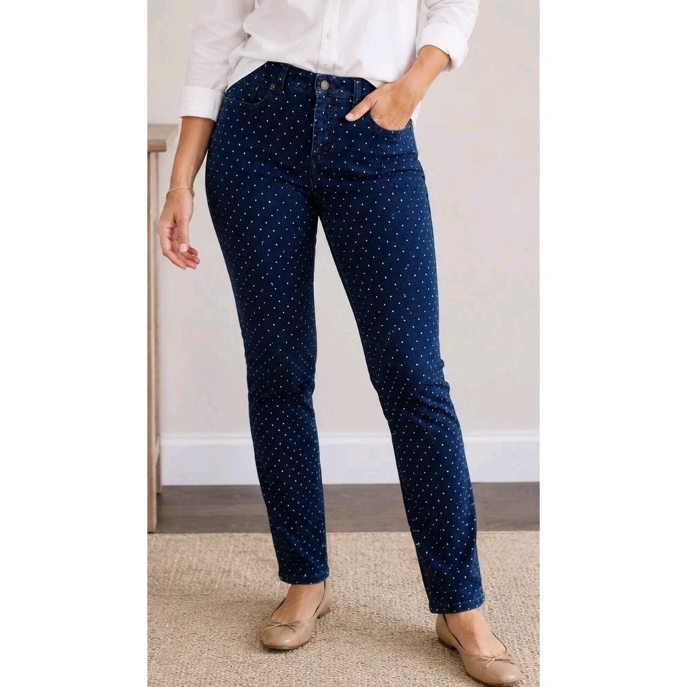 Talbots Curvy Fit Women's Polka Dot Straight Leg Jeans Size 12